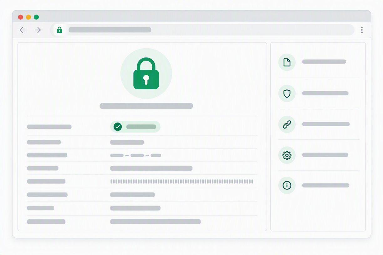 A browser address bar showing a padlock beside the details of an issued certificate: the lock icon, the validity checkmark, the issuer and the certificate itself